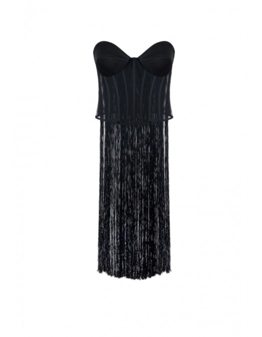 Top ELISABETTA FRANCHI, Tulle bustier top with fringes - TO06563E2110