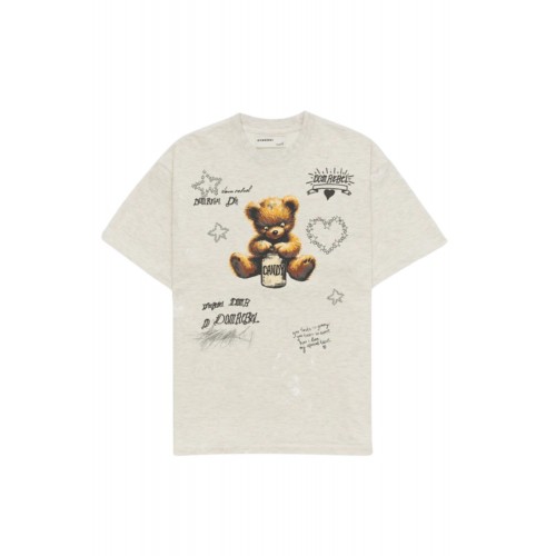 Tricou DOMREBEL, Treats Faded T-shirt in Cotton, GREIGE