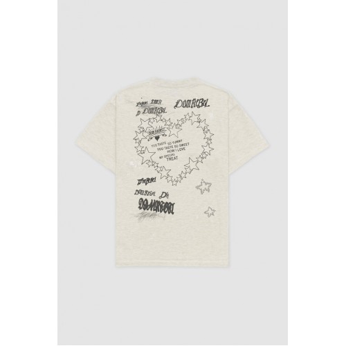 Tricou DOMREBEL, Treats Faded T-shirt in Cotton, GREIGE