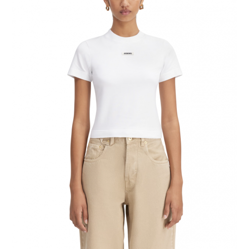 TRICOU JACQUEMUS, The Gros Grain, Logo, Short, White TRICOU JACQUEMUS, The Gros Grain, Logo, Short, White