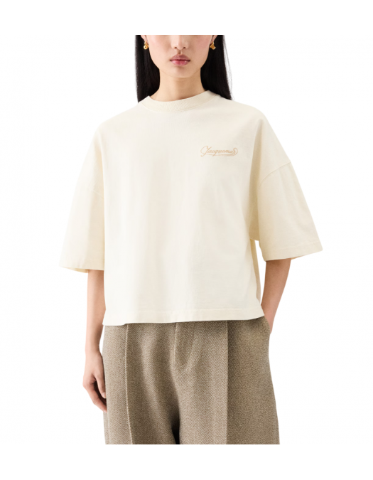 TRICOU JACQUEMUS, The Corto, Boxy Embroidered, Beige - TSW00216AJ000451KZ