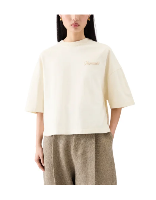 TRICOU JACQUEMUS, The Corto, Boxy Embroidered, Beige - TSW00216AJ000451KZ
