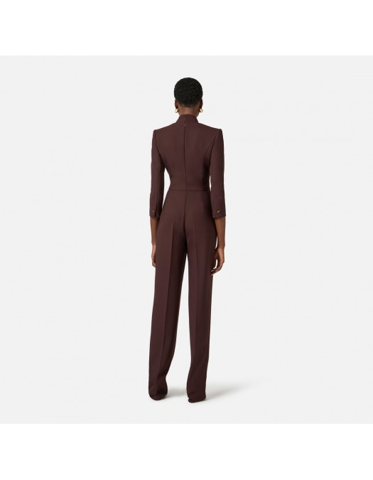 Salopeta ELISABETTA FRANCHI, lightweight crêpe fabric with two-colour cut-outs, Merlot - TU05761E2AO5
