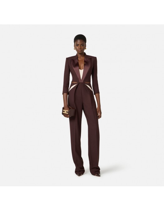 Salopeta ELISABETTA FRANCHI, lightweight crêpe fabric with two-colour cut-outs, Merlot - TU05761E2AO5