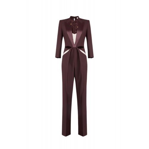 Salopeta ELISABETTA FRANCHI, lightweight crêpe fabric with two-colour cut-outs, Merlot