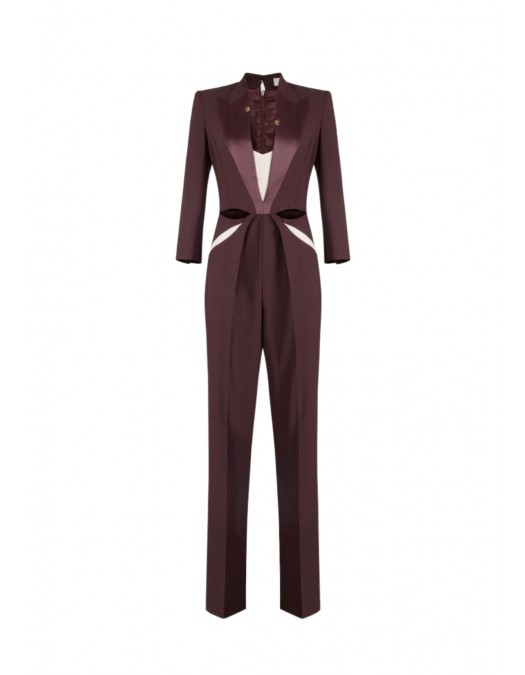 Salopeta ELISABETTA FRANCHI, lightweight crêpe fabric with two-colour cut-outs, Merlot - TU05761E2AO5