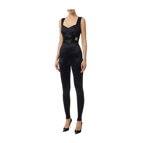 Salopeta ELISABETTA FRANCHI, Lycra jumpsuit with jewel logo, Negru Salopeta ELISABETTA FRANCHI, Lycra jumpsuit with jewel logo, Negru