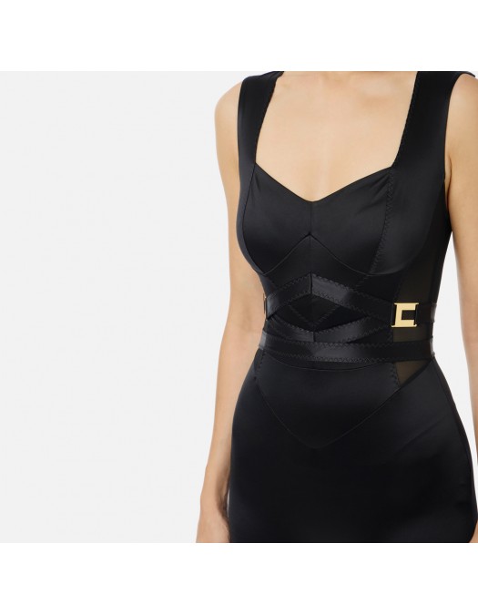 Salopeta ELISABETTA FRANCHI, Lycra jumpsuit with jewel logo, Negru - TU06157E2110