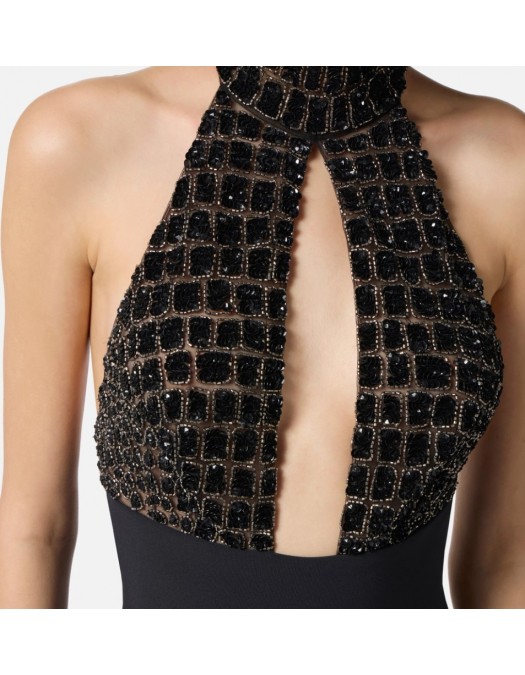 SALOPETA ELISABETTA FRANCHI, Fara maneci, Crocodil insert, Negru - TU06257E2110