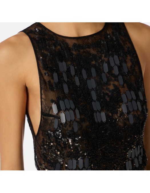 Salopeta ELISABETTA FRANCHI,  crêpe fabric with embroideries, Negru - TU06662E2110