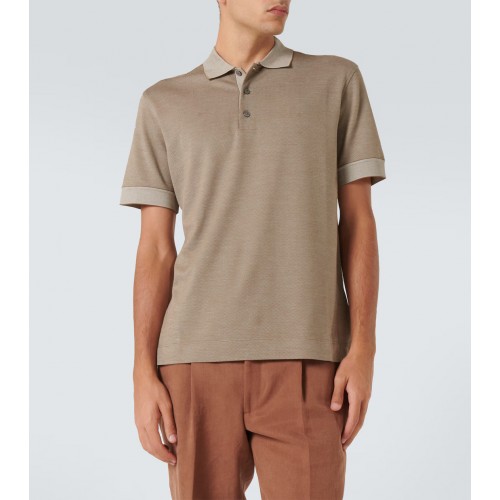 Tricou Zegna, Little Logo, Simple, Silk, Beige Tricou Zegna, Little Logo, Simple, Silk, Beige