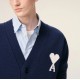 Cardigan AMI PARIS, Blue Wool Ami De Coeur Cardigan - UHA666AW0041A036