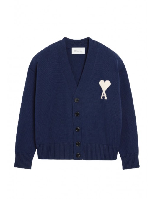 Cardigan AMI PARIS, Blue Wool Ami De Coeur Cardigan - UHA666AW0041A036