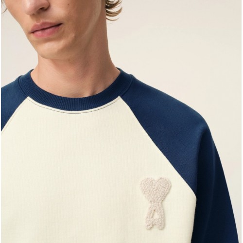 Bluza AMI PARIS, White And Blue Cotton Knitted Ami De Coeur Sweatshirt