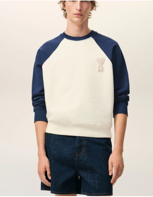 Bluza AMI PARIS, White And Blue Cotton Knitted Ami De Coeur Sweatshirt - USW781747A027