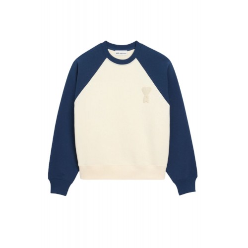 Bluza AMI PARIS, White And Blue Cotton Knitted Ami De Coeur Sweatshirt