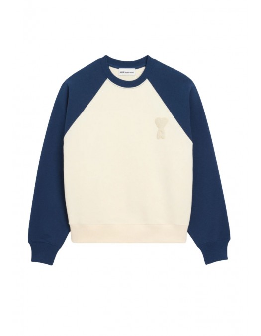 Bluza AMI PARIS, White And Blue Cotton Knitted Ami De Coeur Sweatshirt - USW781747A027