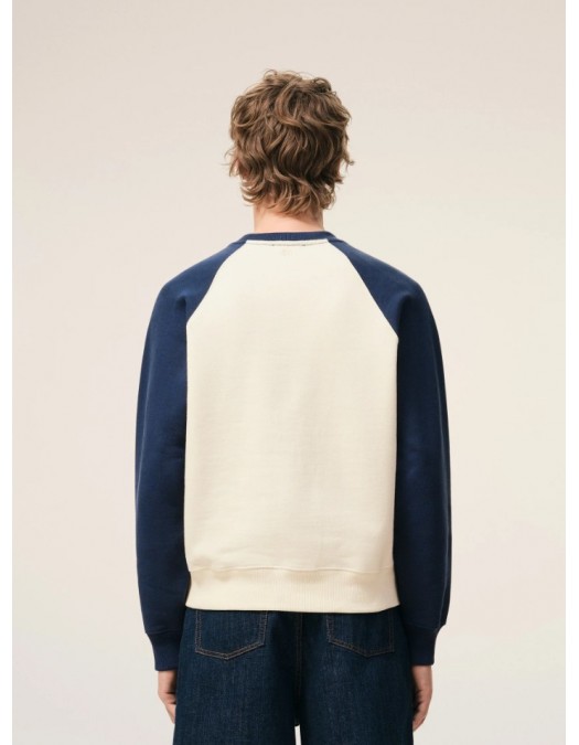 Bluza AMI PARIS, White And Blue Cotton Knitted Ami De Coeur Sweatshirt - USW781747A027