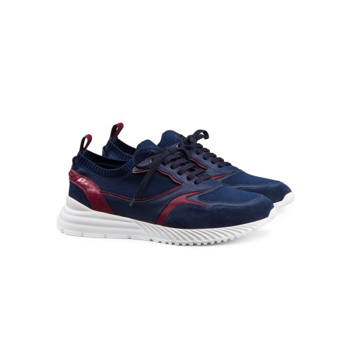 Sneakers STEFANO RICCI,  Crocodile Red Details, Navy Blue Sneakers STEFANO RICCI,  Crocodile Red Details, Navy Blue