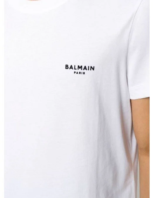 Tricou BALMAIN, Chest Logo, White - WH1EF000B069GAB