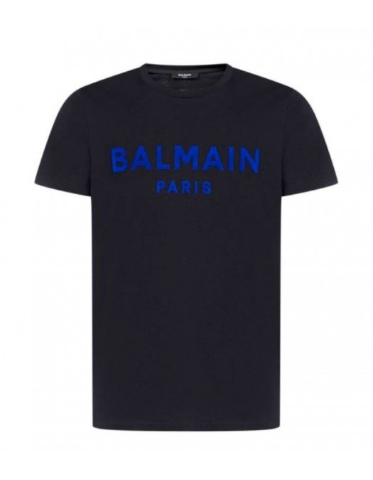 Tricou Balmain, Black, Bumbac, Insertie albastra - VH1EF000B073EBX