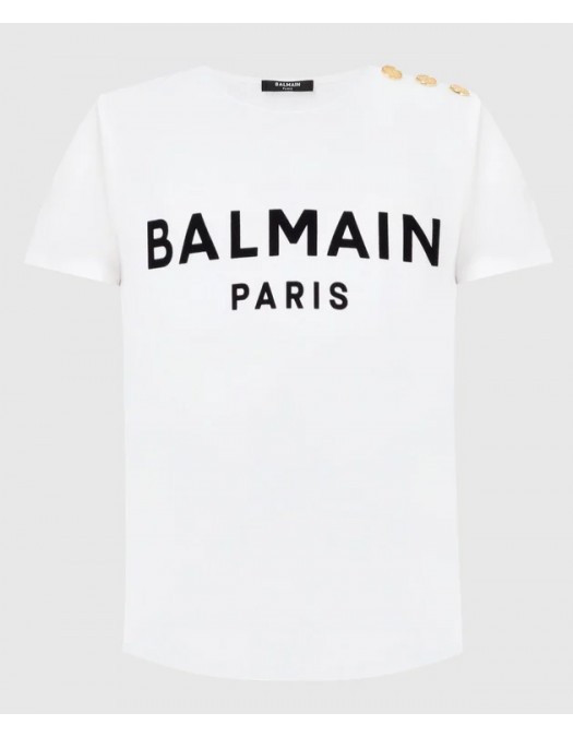 TRICOU BALMAIN, GOLD Button, White - WF1EF005B044GAB