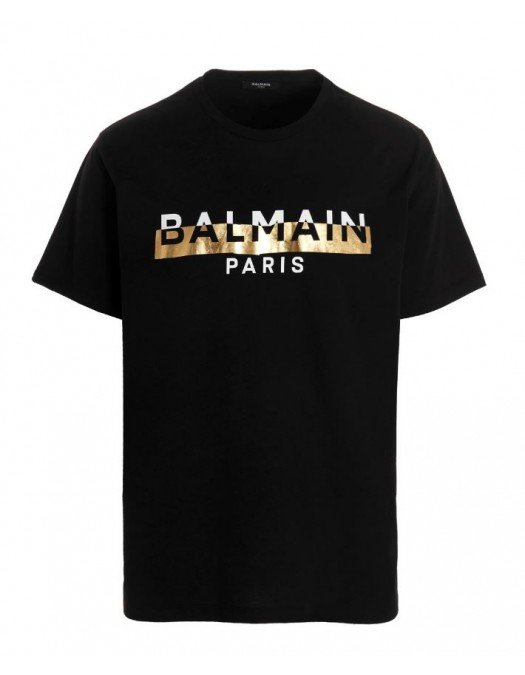 Tricou BALMAIN, White and Gold Logo, Negru - XH0EG010BB59EDC