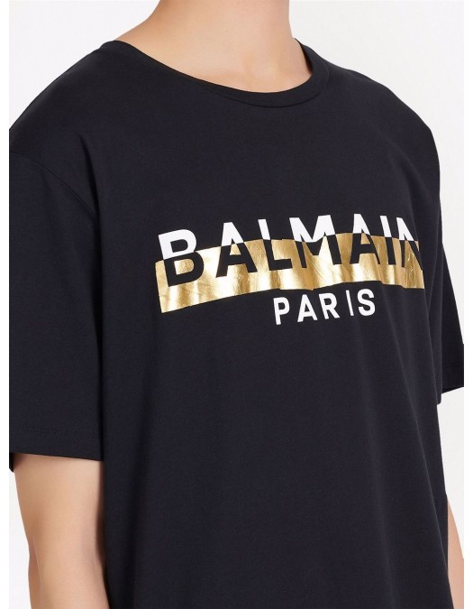 Tricou BALMAIN, White and Gold Logo, Negru - XH0EG010BB59EDC