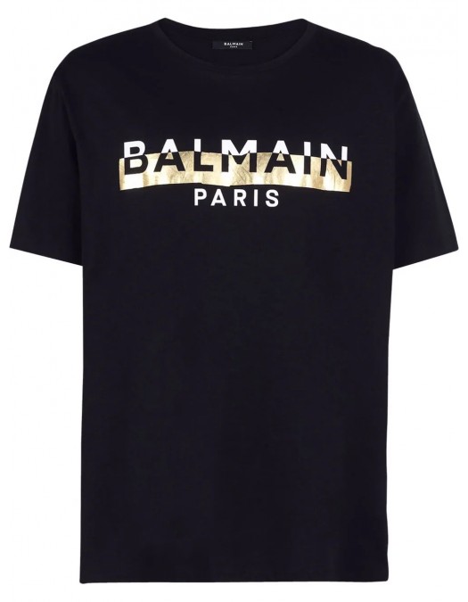 Tricou BALMAIN, White and Gold Logo, Negru - XH0EG010BB59EDC