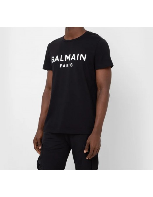 Tricou BALMAIN, White Logo, Negru - XH1EF000BB23EAB