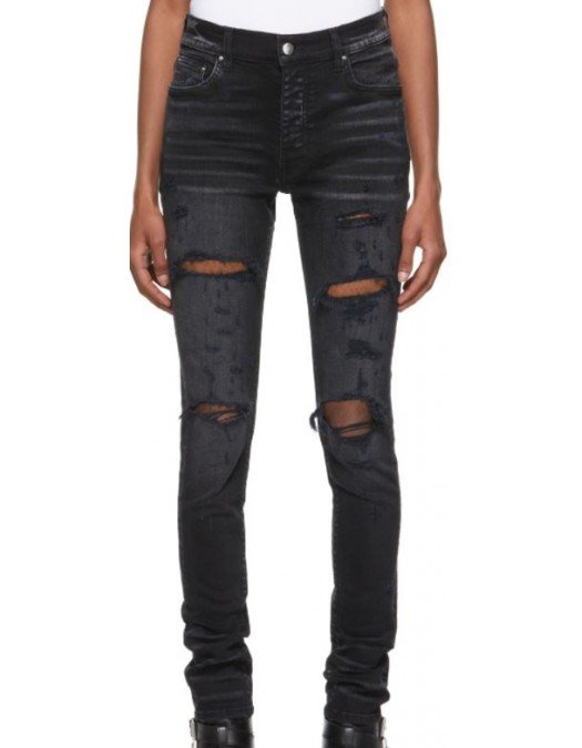 Jeans AMIRI, Leather logo patch, Dark Grey - XMD005023