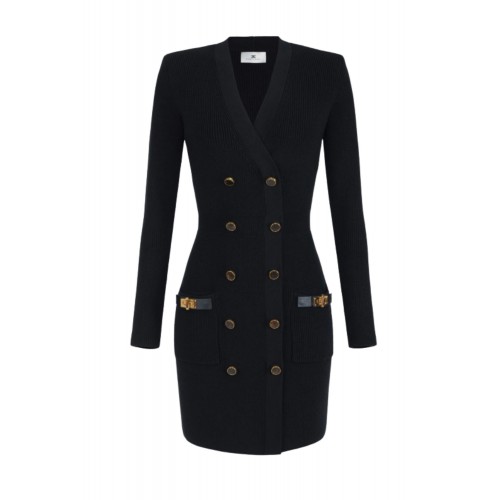 Rochie ELISABETTA FRANCHI,Mini dress in knit fabric with jewel decorations, Negru Rochie ELISABETTA FRANCHI,Mini dress in knit fabric with jewel decorations, Negru