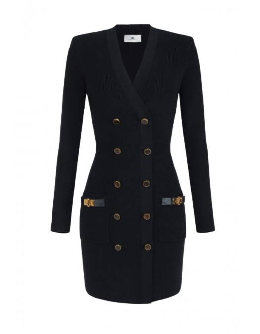 Rochie ELISABETTA FRANCHI,Mini dress in knit fabric with jewel decorations, Negru - AM04S56E2110 Rochie ELISABETTA FRANCHI,Mini dress in knit fabric with jewel decorations, Negru - AM04S56E2110