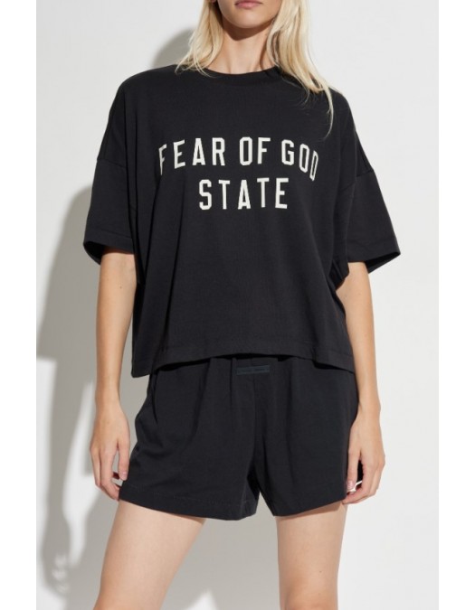 Tricou FEAR OF GOD,Essentials BLACK T-shirt with printed logo - 125SP257160FWJETBLACK