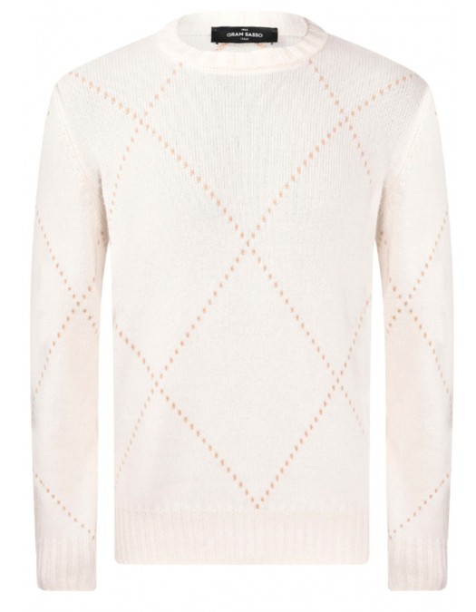 Pulover GRAN SASSO,Diamond-patterned cashmere crew neck sweater - 1315615553001