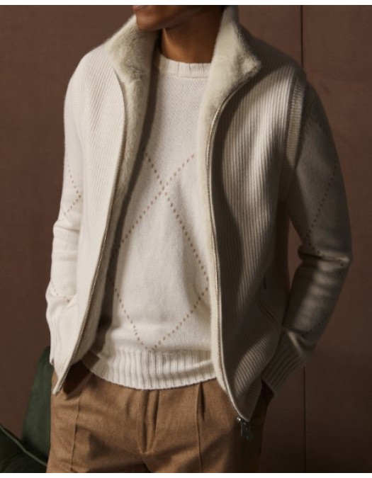 Pulover GRAN SASSO,Diamond-patterned cashmere crew neck sweater - 1315615553001