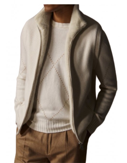 Pulover GRAN SASSO,Diamond-patterned cashmere crew neck sweater - 1315615553001