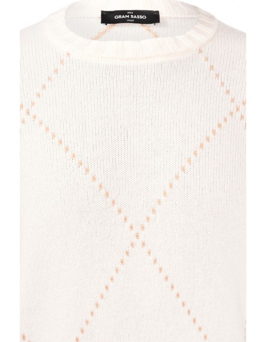 Pulover GRAN SASSO,Diamond-patterned cashmere crew neck sweater - 1315615553001