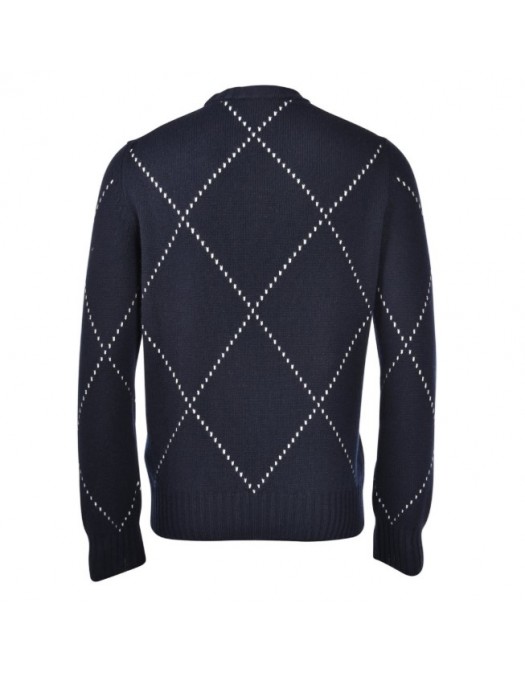 Pulover GRAN SASSO,Diamond-patterned cashmere crew neck sweater,Bleumrin - 1315615553598 Pulover GRAN SASSO,Diamond-patterned cashmere crew neck sweater,Bleumrin - 1315615553598