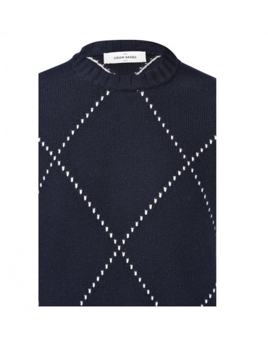 Pulover GRAN SASSO,Diamond-patterned cashmere crew neck sweater,Bleumrin - 1315615553598 Pulover GRAN SASSO,Diamond-patterned cashmere crew neck sweater,Bleumrin - 1315615553598