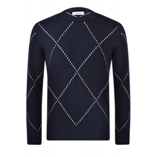 Pulover GRAN SASSO,Diamond-patterned cashmere crew neck sweater,Bleumrin Pulover GRAN SASSO,Diamond-patterned cashmere crew neck sweater,Bleumrin