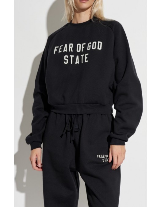 Bluza FEAR OF GOD, Essentials BLACK Sweatshirt with embroidered logo - 192SP257830FWJETBLACK