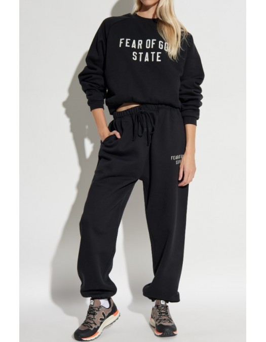 Bluza FEAR OF GOD, Essentials BLACK Sweatshirt with embroidered logo - 192SP257830FWJETBLACK