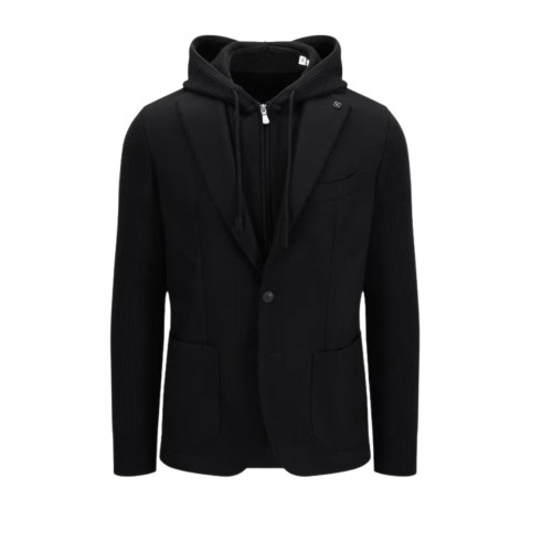 Jacheta GRAN SASSO, Blazer Jacket Flanel With Hoodie - Black Jacheta GRAN SASSO, Blazer Jacket Flanel With Hoodie - Black