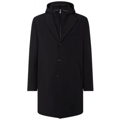 PALTON CORNELIANI, Black stretch technical fabric coat with detachable vest PALTON CORNELIANI, Black stretch technical fabric coat with detachable vest