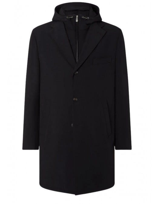 PALTON CORNELIANI, Black stretch technical fabric coat with detachable vest - 2615672612503020