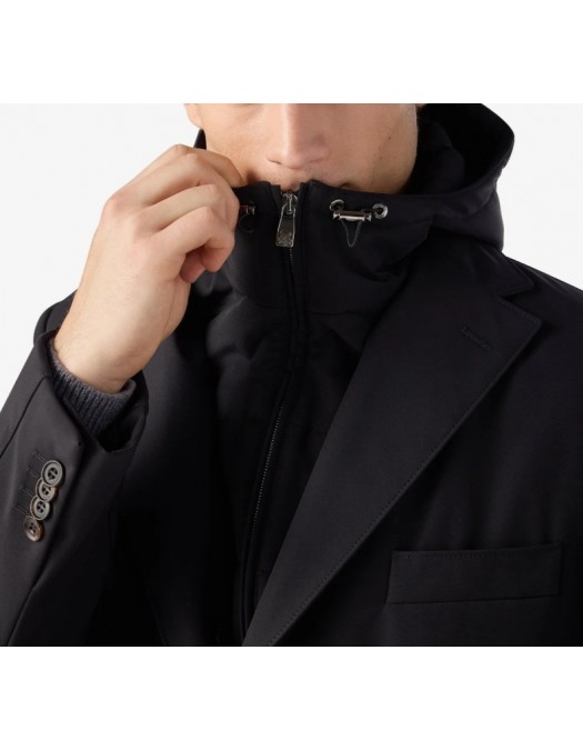 PALTON CORNELIANI, Black stretch technical fabric coat with detachable vest - 2615672612503020
