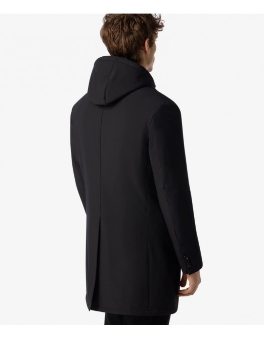 PALTON CORNELIANI, Black stretch technical fabric coat with detachable vest - 2615672612503020