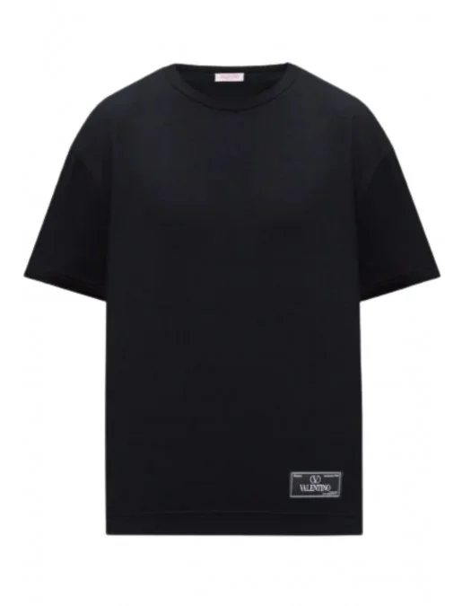Tricou Valentino, Logo Insert, Round Neck, Black - 5V3MG01F9K70NO