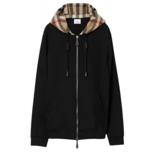 JACHETA BURBERRY, BBY Print, Check Hood, Zip Hoodie, Black JACHETA BURBERRY, BBY Print, Check Hood, Zip Hoodie, Black